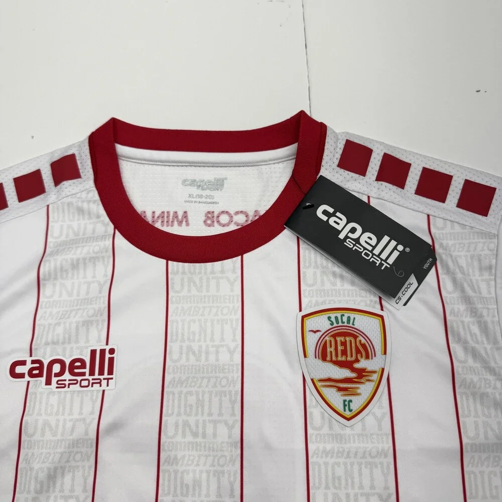 SoCal Reds FC Jersey Youth XL White Red Soccer Capelli Sport Number 6 Boys